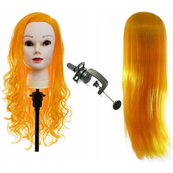 Träningshuvud Neoni 70 cm blond, termiskt hår + tillbehör + fäste, frisörborste, träningshuvud