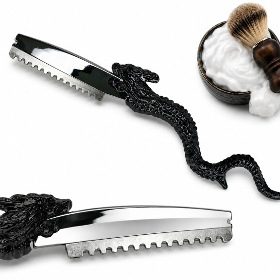 Professionell svart drakstil rakkniv för barberare