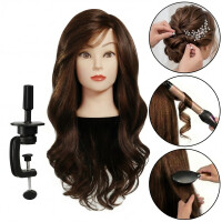 Träningshuvud Alinka 90 cm brown, 60% blandhår + bordsfäste - Frisörhuvud för styling och övning