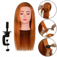 Träningshuvud Aneta 55 cm Brass med syntetiskt hår och bordsklämma - Övningshuvud för frisörer