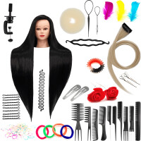 Set träningshuvud Ilsa 90 Black, syntetiskt hår + 80 tillbehör + handtag, frisör för kamning, träningshuvud
