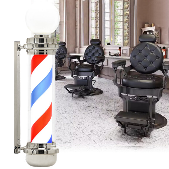 Barber post plafond skylt lampa silver 100cm