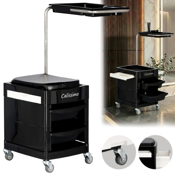 Frisörassistent vagn rullbord på hjul för färgning X23 till skönhetsalongen skåp med lådor