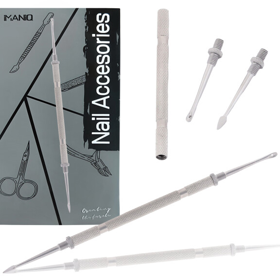 Dubbeländad nagelbandspusher vass för nagelbandsstyling manikyr pedikyr salong SPA rostfritt stål silver