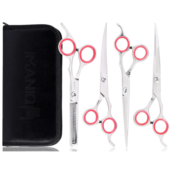 Set med frisörsaxar gallersaxar etui för salong silver