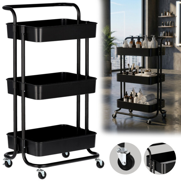 Hjälpvagn frisör kosmetisk spa till salong hylla hylla på hjul mobil till salong svart