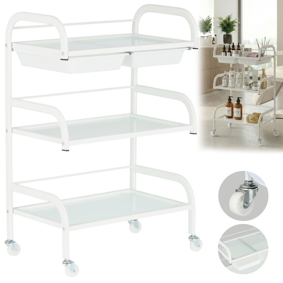 Kosmetisk frisörassistent till salongen ST029 universell skåpvagnsbord på hjul med tre hyllor