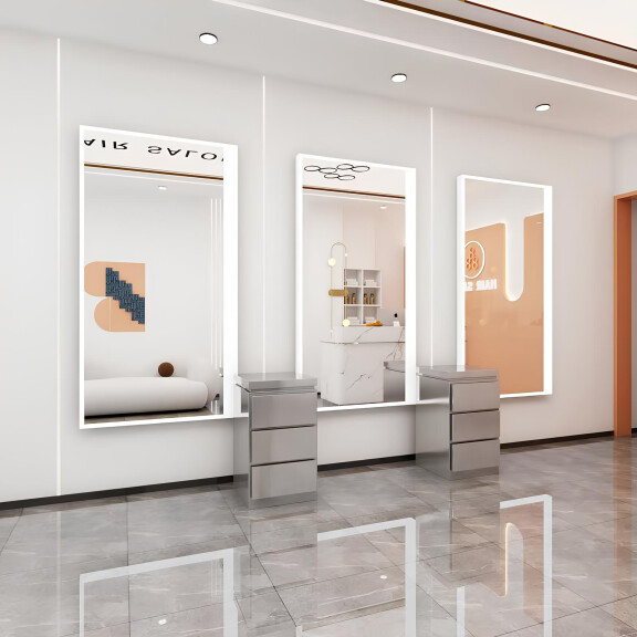 Frisörkonsol barberkonsol frisörspegel LED 200x80 PRO akryl