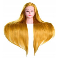 Huvudträningshuvud Ilsa 90 cm ljusblond. Termiskt hår + handtag, frisör för kamning, träningshuvud.