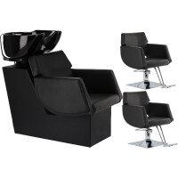 Chloe Black Set za frizerski salon i 2 x hidraulična okretna frizerska stolica s podnožjem za frizerski salon, pokretni umivaonik s keramičkom...