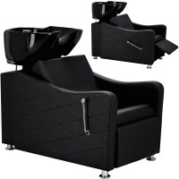 Svart tvättstation för frisörsalong rörlig skål keramisk blandare kran handtag