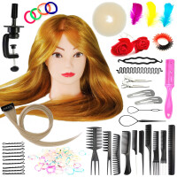 Set träningshuvud Blank 65 Golden, blandat hår 60% + 80 tillbehör + handtag, frisörborste, träningshuvud