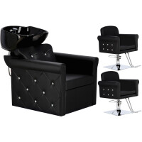Milo Set tvättstuga frisörsalong och 2 x hydraulisk frisörstol roterande fotstöd till frisörsalong rörlig keramikskål armatur batteri...