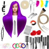 Sett Ilsa 90 Purple, syntetiskt hår + 80 tillbehör + handtag, frisör för kamning, träningshuvud