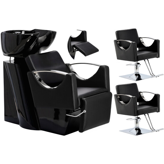 Luna set tvättstuga och 2 x hydraulisk frisörstol med roterande fotstöd till frisörsalong rörlig keramikskål armatur batteri duschmunstycke