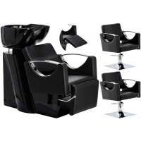 Luna set tvättstuga och 2 x hydrauliskt roterande frisörstol till frisörsalong rörlig keramisk skål tvättställ armatur batteri duschmunstycke