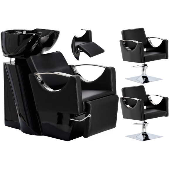 Luna set tvättstuga och 2 x hydrauliskt roterande frisörstol till frisörsalong rörlig keramisk skål tvättställ armatur batteri duschmunstycke