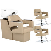 Gaja Grey set grå tvättställ frisörsalong armatur med svart keramikskål och 2x hydraulisk frisörstol med fotstöd till frisörsalong kran...