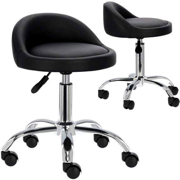 Kosmetisk frisör pall med ryggstöd svart roterande stol hocker SPA mobil