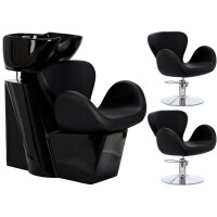 Viva Set med frisörbricka och 2 x frisörfåtölj hydraulisk sväng för frisörsalongstvätt flyttbar keramisk skålbeslag batterilur
