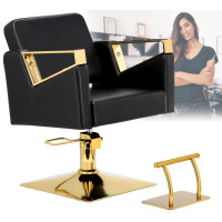 Frisörstol Tomas Gold hydraulisk roterande för frisörsalong fotstöd kromad frisörstol