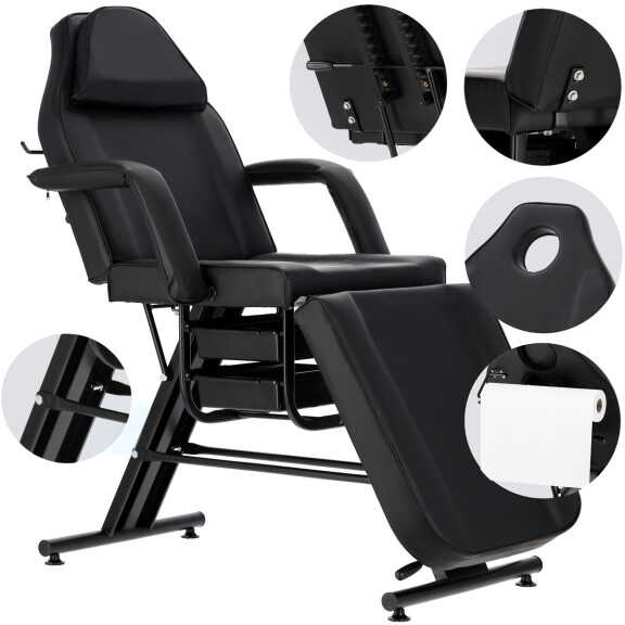 Kosmetisk stol med svarta lådor säng SPA tatueringsbänk