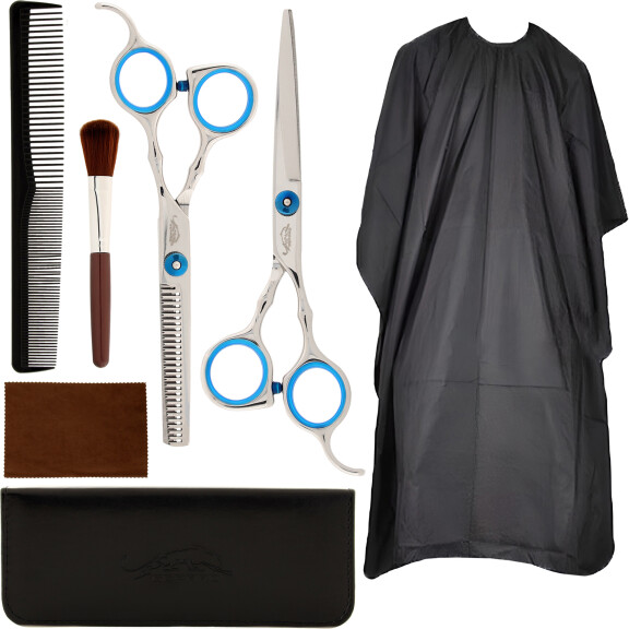 Professionellt frisörset sax, avglödgningssax kam cape fodral 7in1