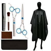 Professionellt frisörset sax, avglödgningssax kam cape fodral 7in1