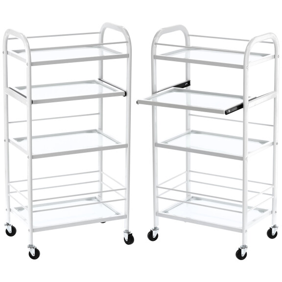 Hjälpreda kosmetisk frisör till salong 1018W universal skåp vagn bord på hjul med fyra hyllor