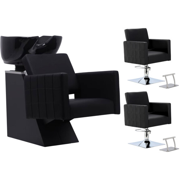 Tom Black Set tvättstuga och 2 x hydraulisk frisörstol med roterande fotstöd till frisörsalong rörlig keramikskål armatur batteri duschhuvud