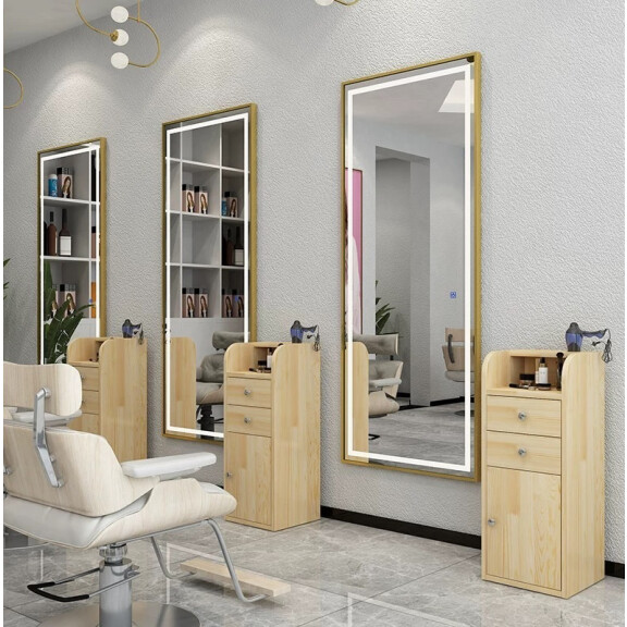 Frisörkonsol barberkonsol frisörspegel LED aluminiumram 180x70 STD