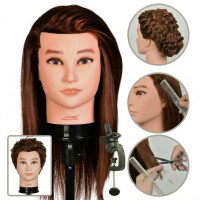 Miesten harjoituspää Anton brown 50 cm, lämmönkestävä hius + pidike, kampaamopää muotoiluun ja harjoitteluun