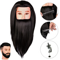 Miesten harjoituspää Mark 50cm parrralla, lämmönkestävä synteettinen hius + pidike - parturi-kampaaja harjoittelupää