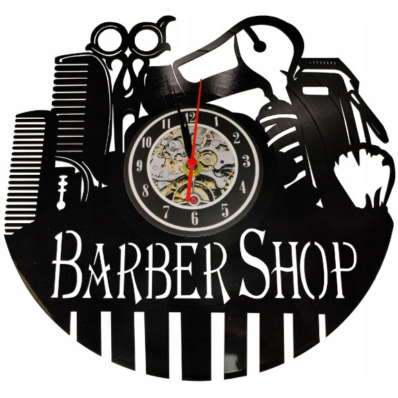 Barber shop seinäkello vinyylilevy fryjerski