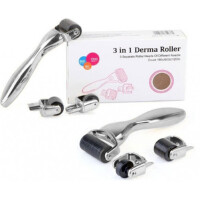 Set derma roller body face eyes dermaroller 3in1 teräs hopea 3 kpl