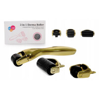 3x Derma roller keho kasvot silmät dermaroller 3-in-1 titaani kulta