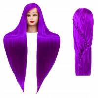 Harjoituspää Iza 60 cm violetti, lämpöhiukset + pidike, kampaamoharjoitus, harjoituspää