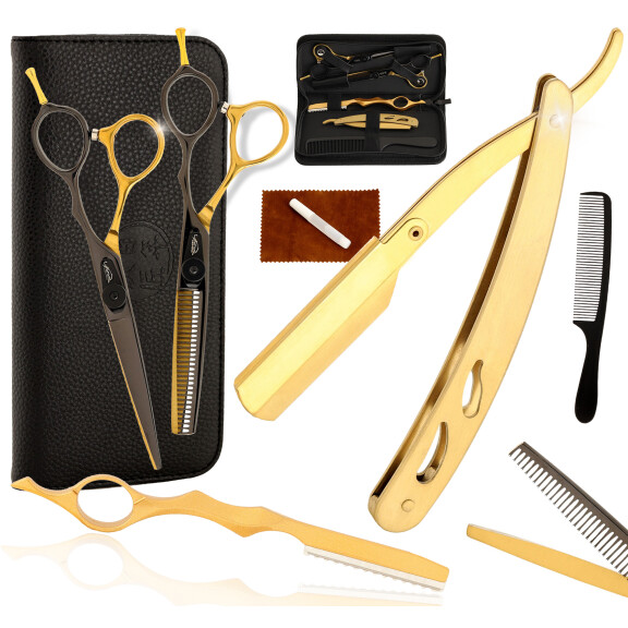 Kampaajasakset + ohennussakset 5.5" Black Gold + tarvikkeet