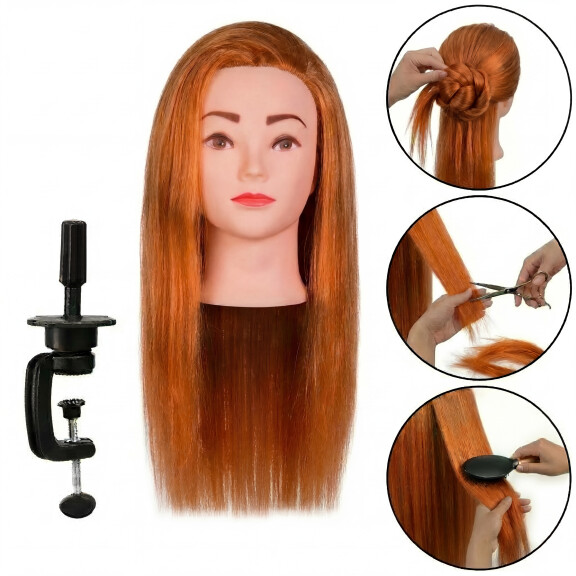 Harjoituspää Aneta 55 cm synteettisillä hiuksilla, mukana pidike – kampausharjoitteluun