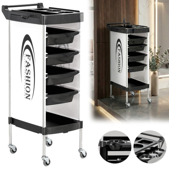 Kampaaja-apulainen väriaineiden kuljetuspöytä pyörillä X11-8 kauneussalonkiin laatikollinen kaappi