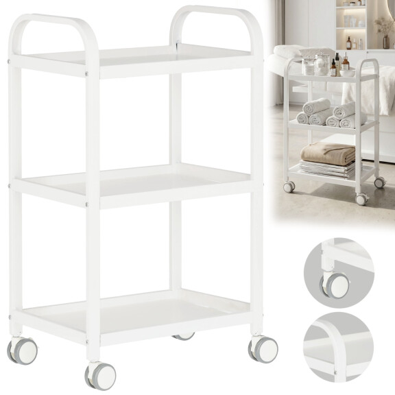 Kampaamon kosmetiikka-avustaja salonkiin universaali kaappi kärry pöytä pyörillä, jossa on kolme hyllyä