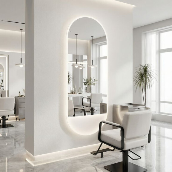 Kampaamokonsoli parturikonsoli kampaamopeili LED 200x80 PRO akryyli