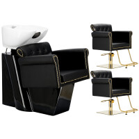 Sarja musta Kiva kampaamopesuasema ja 2 x hydraulinen pyörivä kampaamotuoli kampaamolle siirrettävä pesukone keraaminen kulho varusteet akku luuri