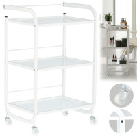 Kauneushoitola-apulainen hiustenleikkaussalonkiin 1027A, yleinen kaappi, vaunu, pyörillä varustettu pöytä kolmella lasihyllyllä