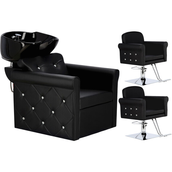 Milo Setti kampaamo pesula ja 2 x hydraulinen pyörivä kampaajan tuoli jalkatuki kampaamon pesuallas liikkuva keramiikkakulho hana suihku