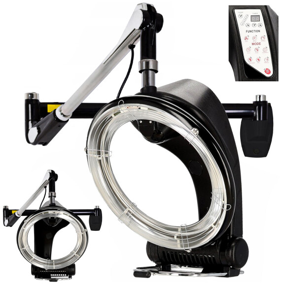 Infrazon hiustenhoitolaite, joka on ripustettu kattoon, nopeuttaa hiustenhoitotoimenpiteiden vahvistamista ja hiusten värin ja kiharan rakenteen...