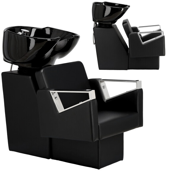 Parturi pesuasema musta Tomas parturi-kampaamo kampaamo salonki liikkuva kulho keraaminen sekoitin hana käsiasennossa