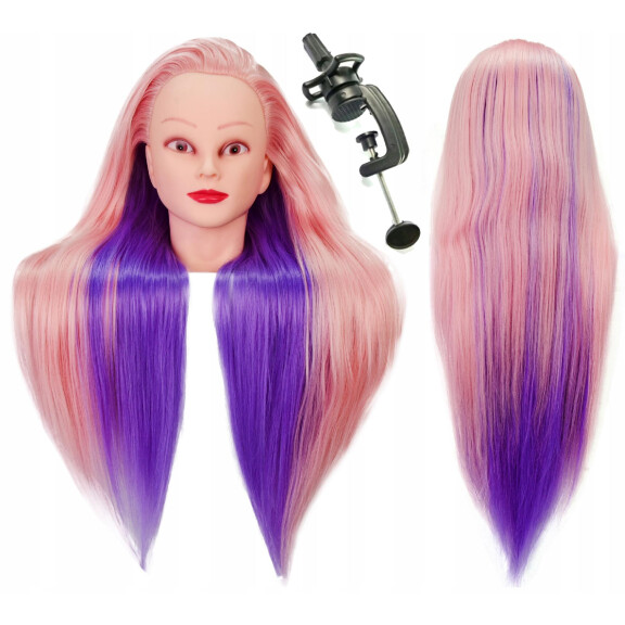 Główka treningowa Iza 70 cm IZA-04, hiustenlämpöinen monivärinen + kahva, kampaajan harjoitteluun, harjoituspää