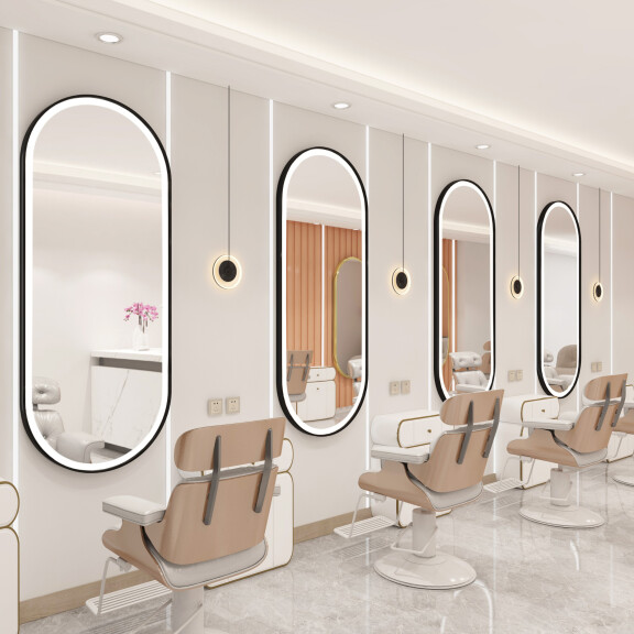 Kampaamokonsoli parturikonsoli kosmetiikkakonsoli peili LED alumiinikehys 170x70 PRO