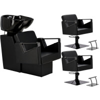 Tomas Musta kampaamopesuallas ja 2 x hydraulinen kampaamotuoli pyörivä jalkatuki kampaamoon liikkuva pesuallas keraaminen allas varusteet hana...